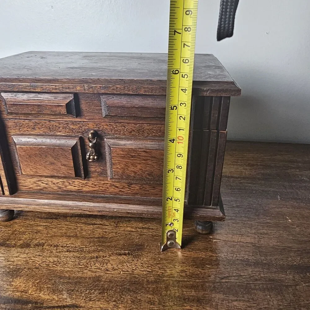 Vintage 1960s Retro Footed Wooden Jewelry Box, Mustard Gold Velvet Lined